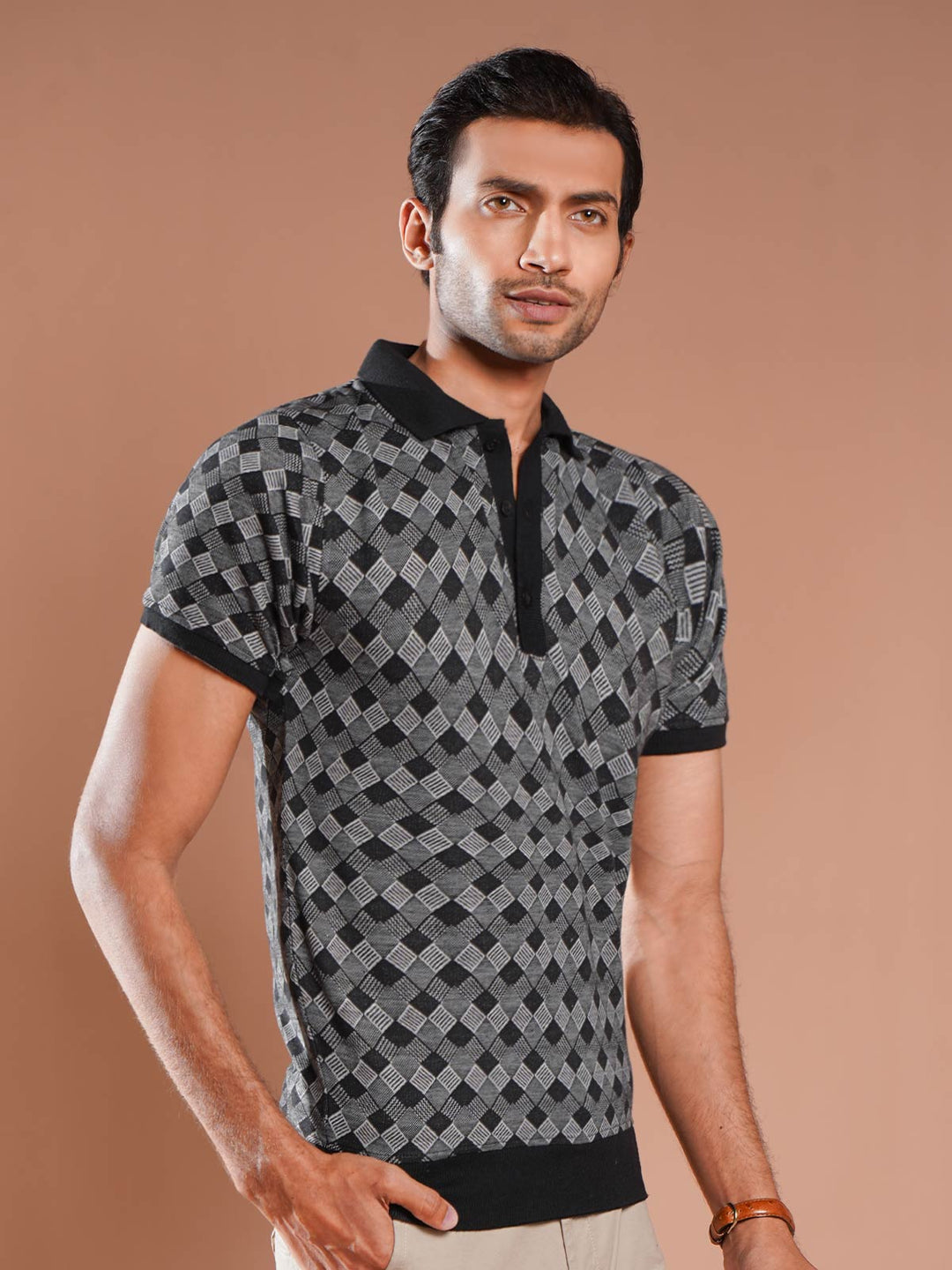 Black Half Sleeves Premium Jacquard Polo (POLO-929)