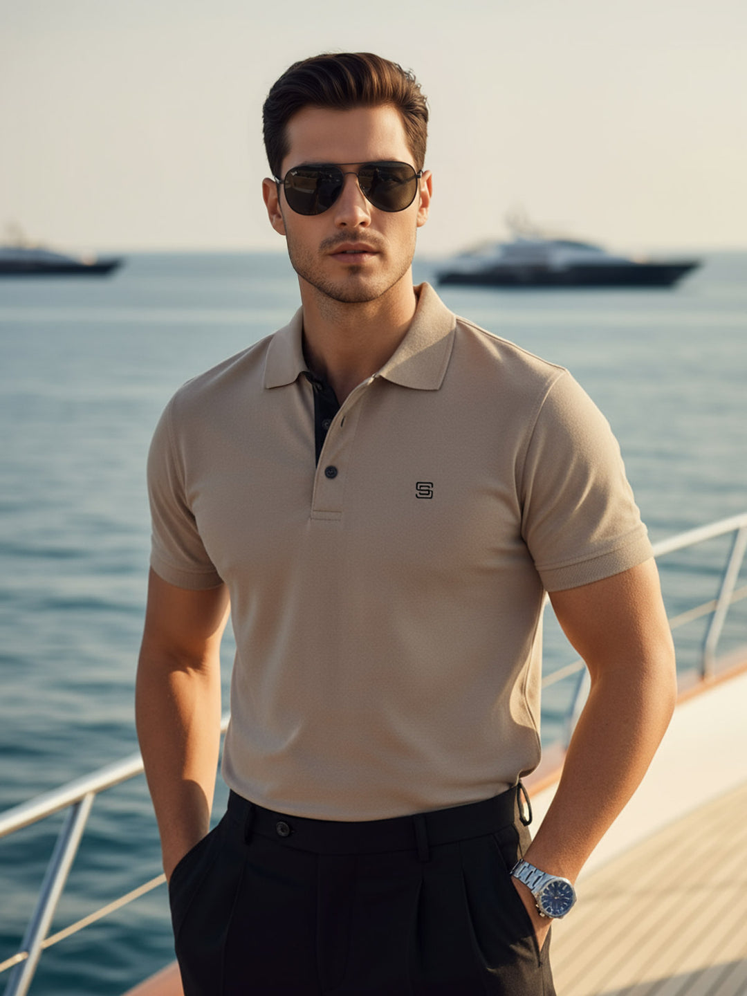 Stone Half Sleeves Designer Polo T-Shirt (POLO-932)