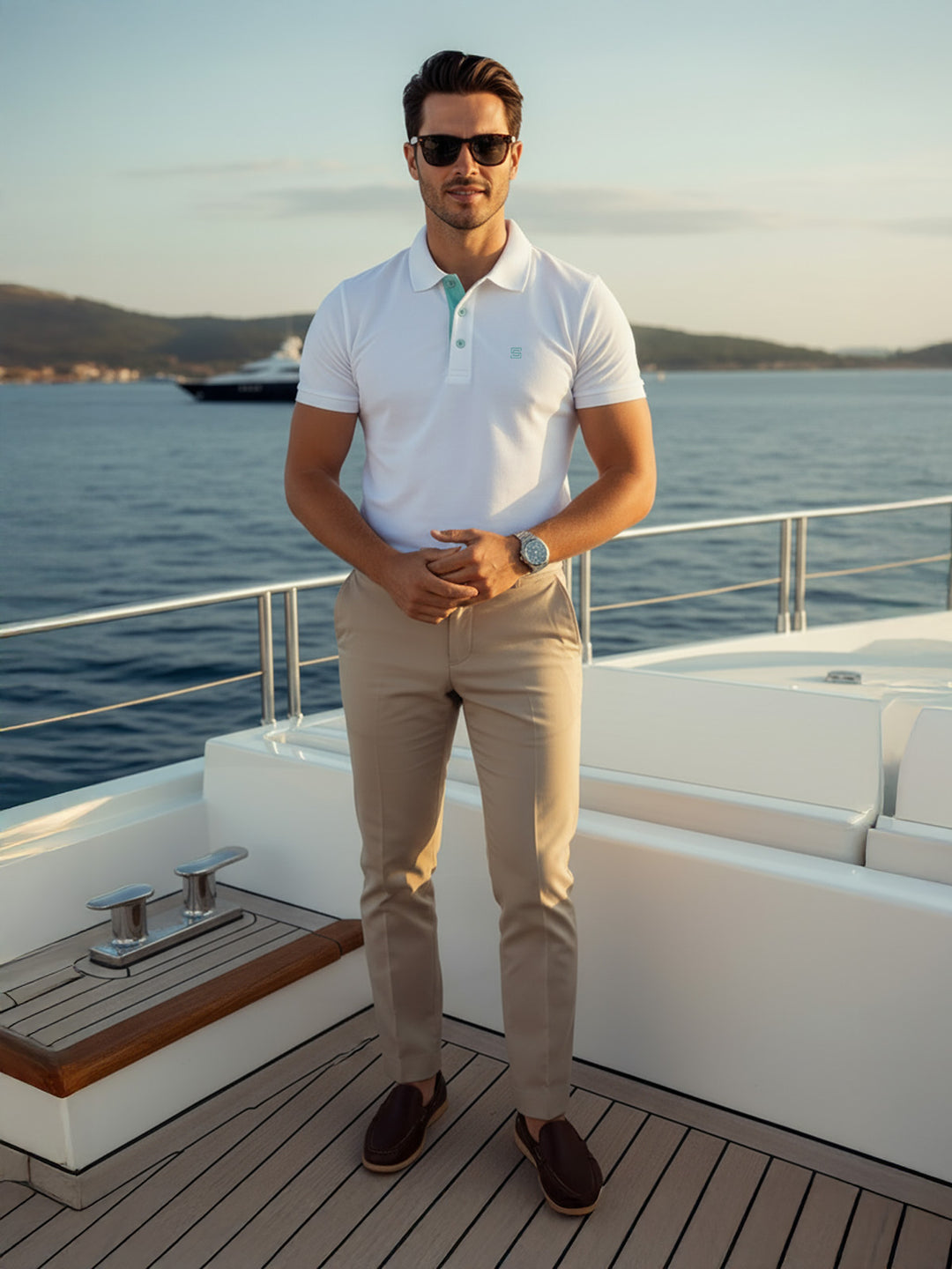 White Half Sleeves Designer Polo T-Shirt (POLO-933)