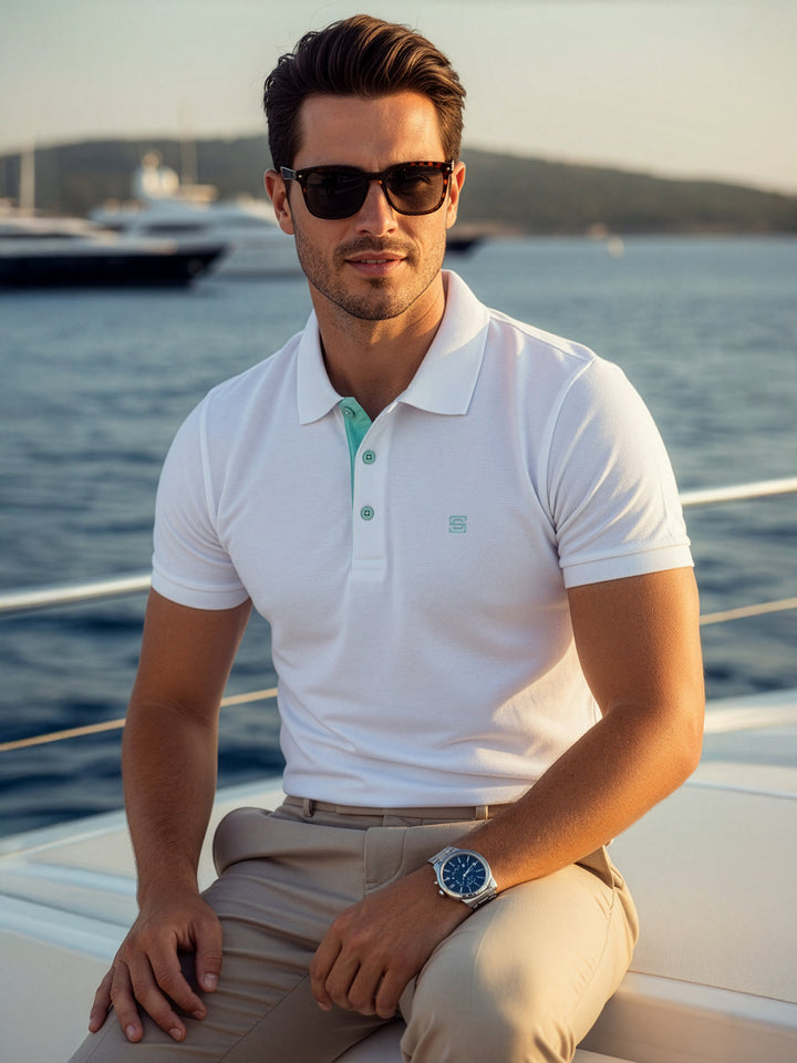 White Half Sleeves Designer Polo T-Shirt (POLO-933)