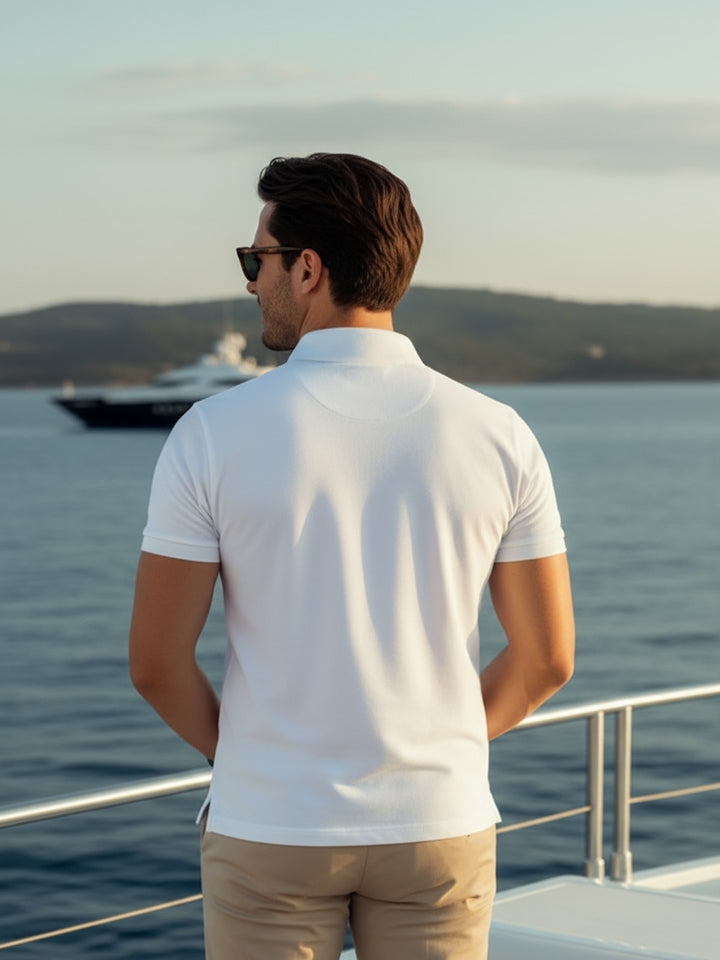 White Half Sleeves Designer Polo T-Shirt (POLO-933)