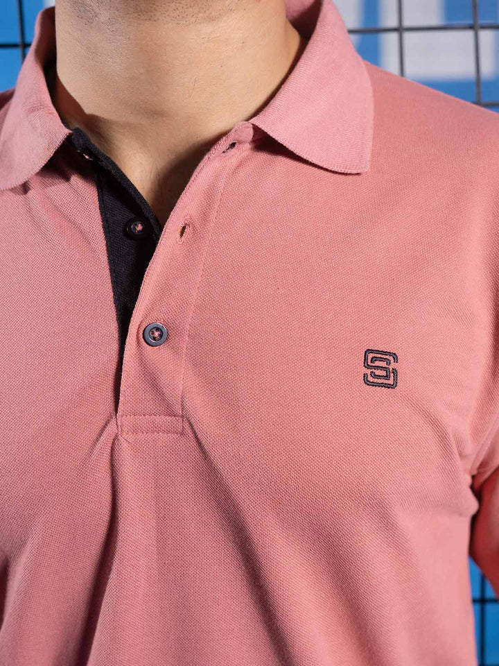 Tea-Pink Half Sleeves Designer Polo T-Shirt (POLO-934)