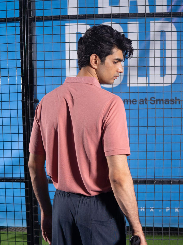 Tea-Pink Half Sleeves Designer Polo T-Shirt (POLO-934)