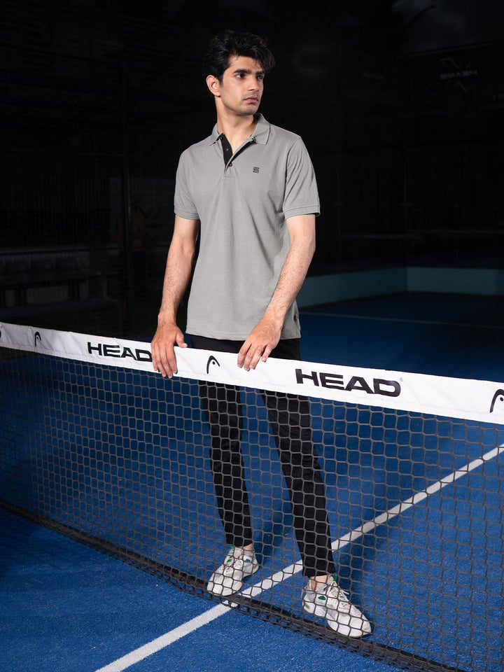 Grey Half Sleeves Designer Polo T-Shirt (POLO-936)