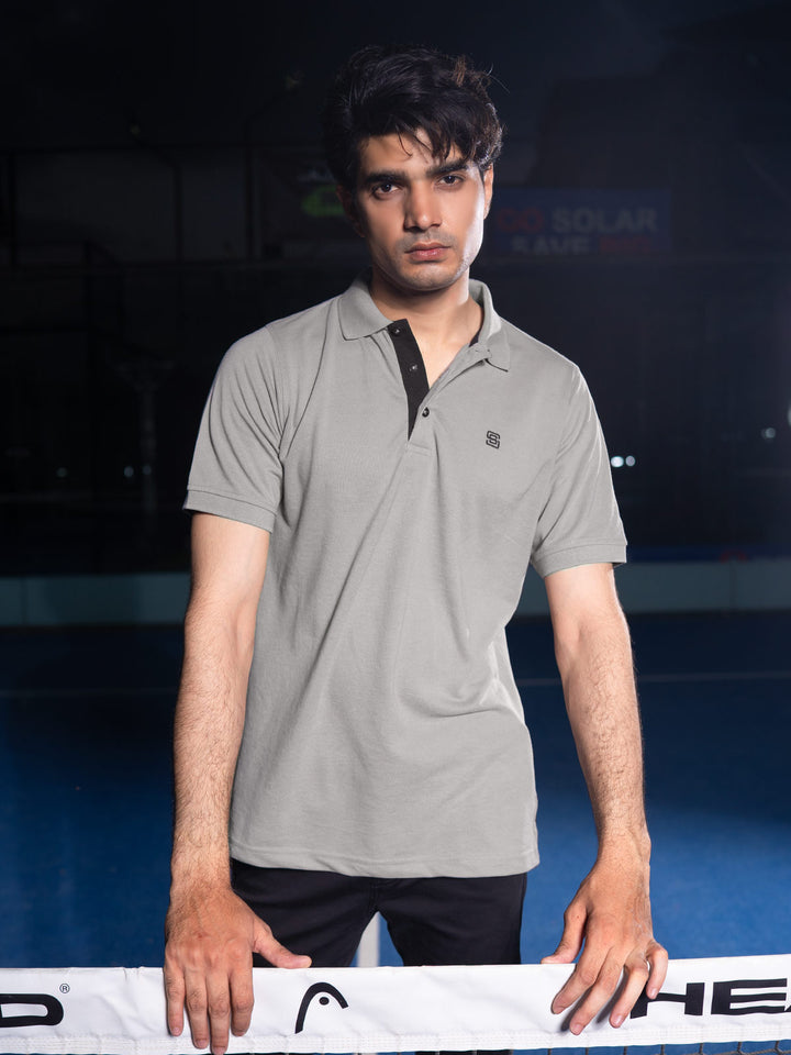 Grey Half Sleeves Designer Polo T-Shirt (POLO-936)