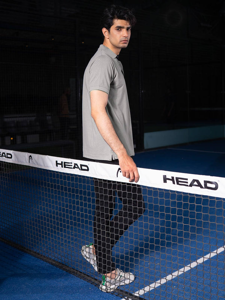 Grey Half Sleeves Designer Polo T-Shirt (POLO-936)