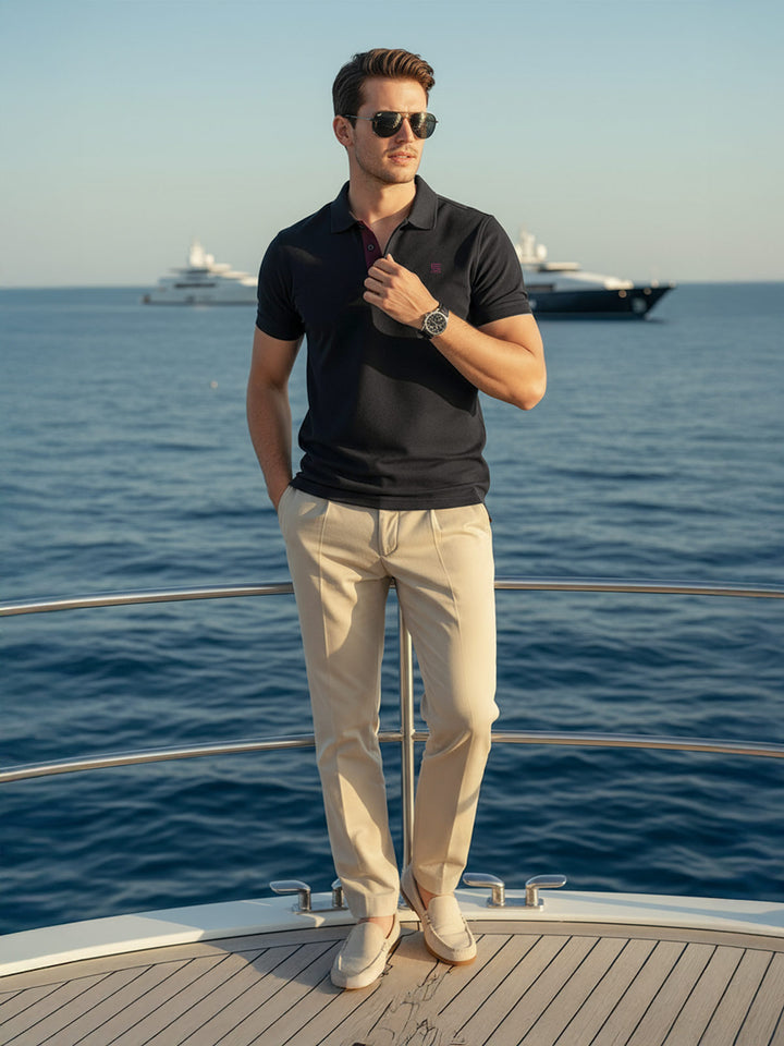 Black Half Sleeves Designer Polo T-Shirt (POLO-937)