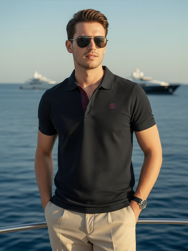 Black Half Sleeves Designer Polo T-Shirt (POLO-937)