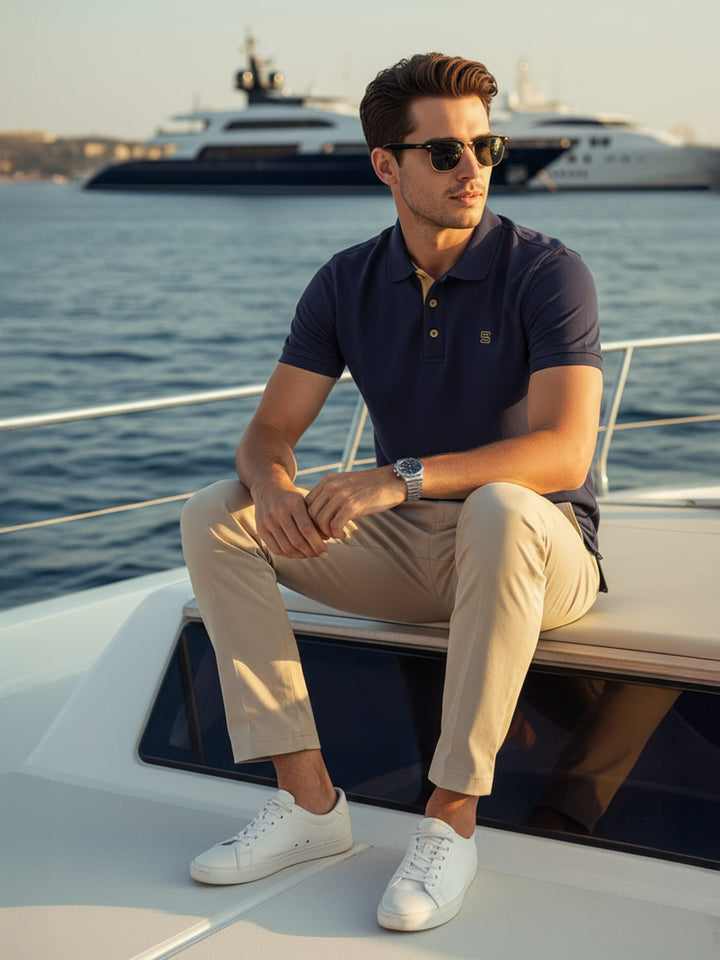Navy Blue Half Sleeves Designer Polo T-Shirt (POLO-938)