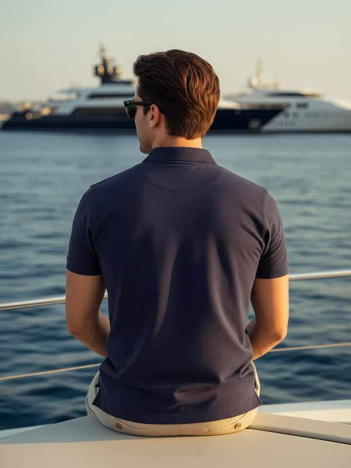 Navy Blue Half Sleeves Designer Polo T-Shirt (POLO-938)