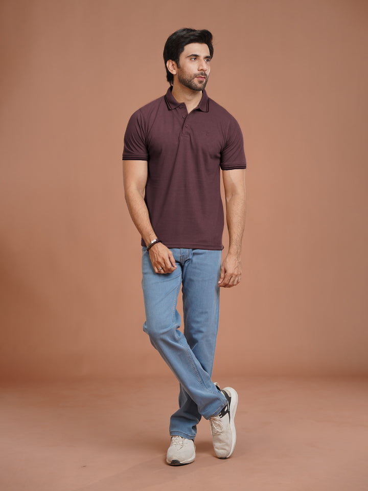 Maroon Plain Contrast Tipping Half Sleeves Polo T-Shirt (POLO-999)