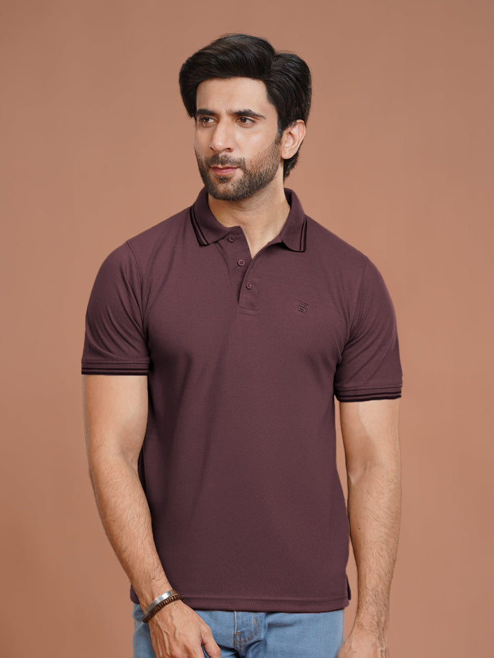 Maroon Plain Contrast Tipping Half Sleeves Polo T-Shirt (POLO-999)