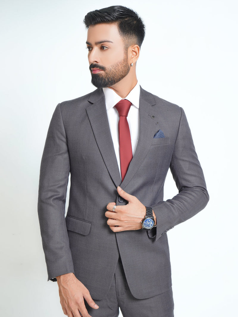 Dark Grey Self Checkered Tailored Fit Two Piece Suit (SF-011)