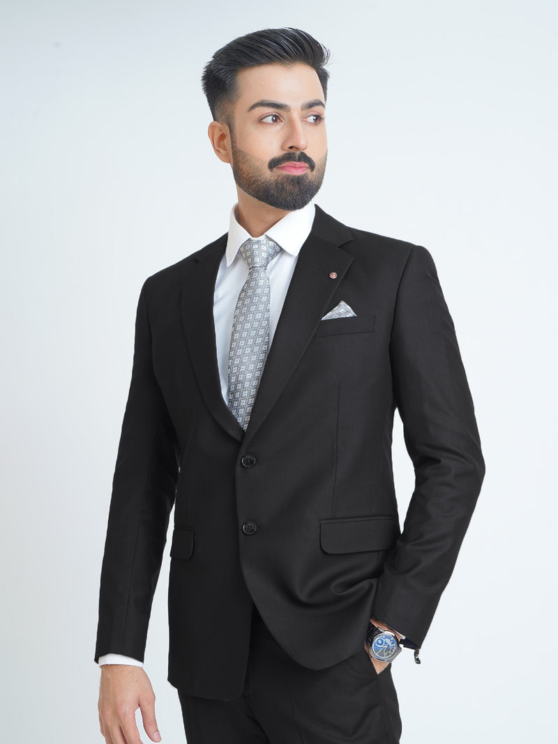 Black Plain Tailored Fit Two Piece Suit (SF-015)