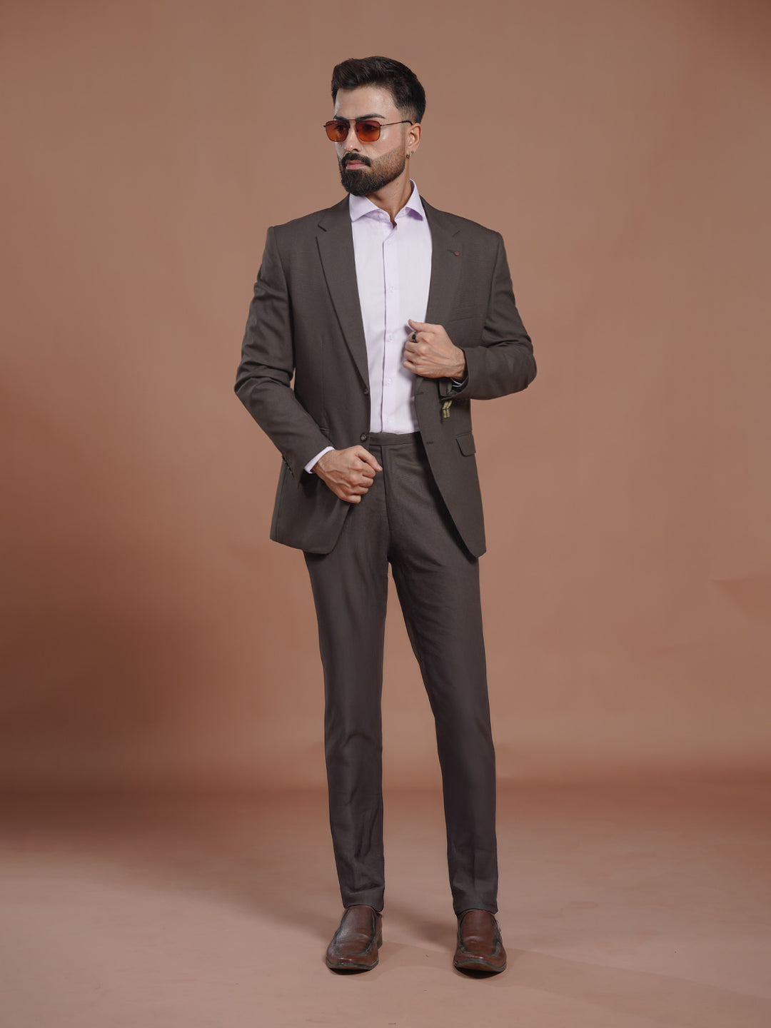 Brown Self Two Piece Suit (SF-106)