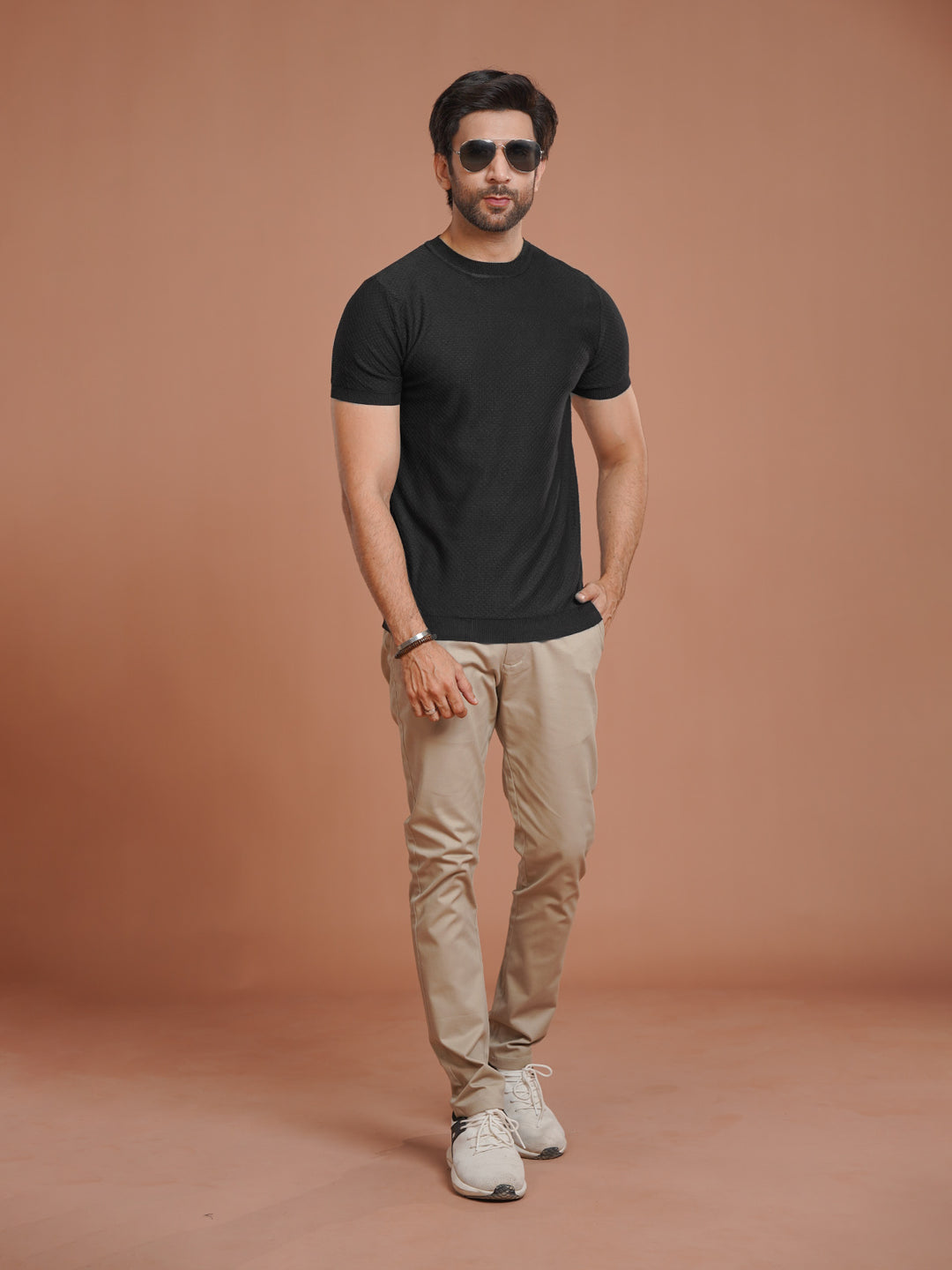Black Premium Knitted Crew Neck T-Shirt (SKCN-030)