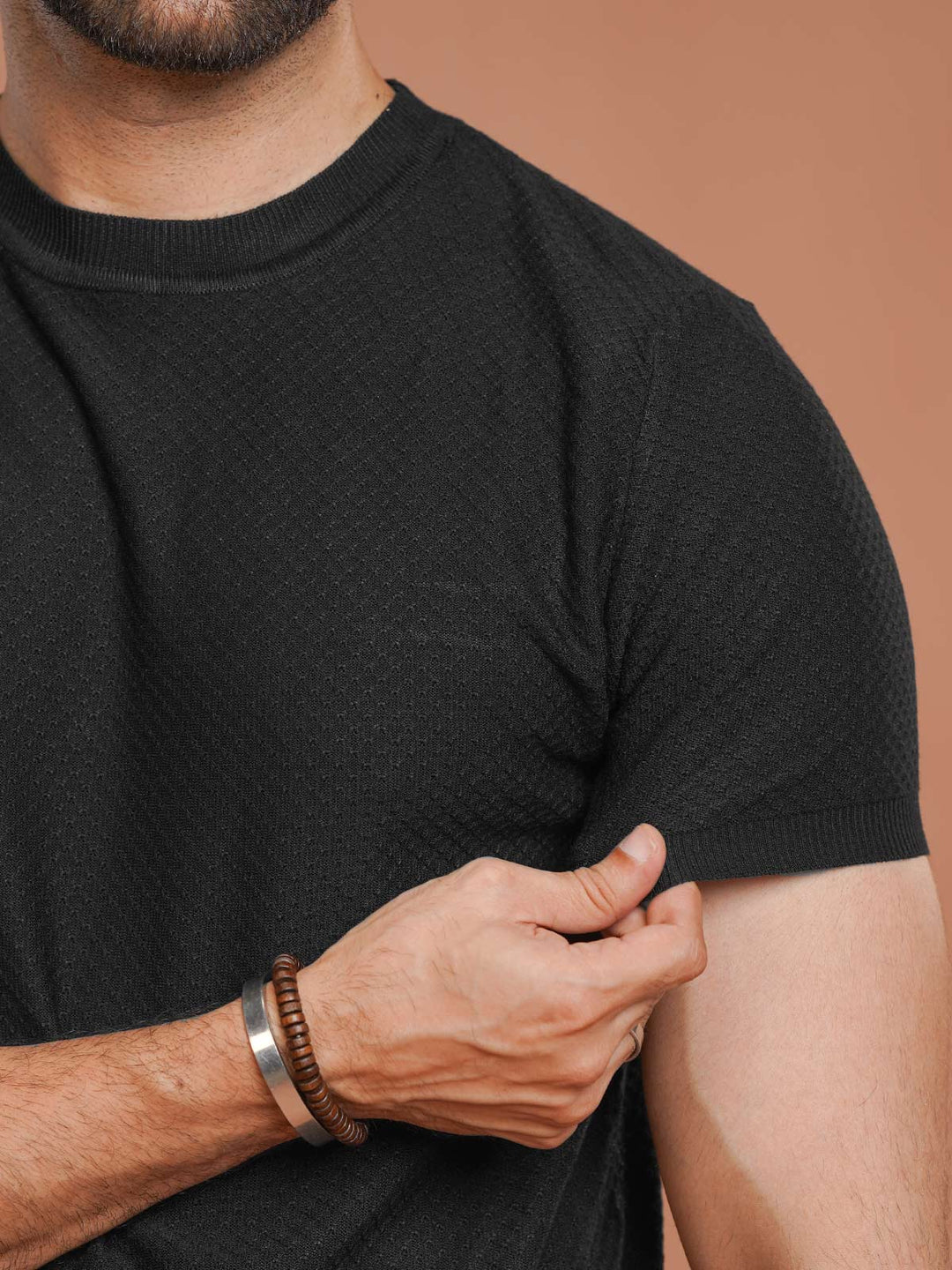 Black Premium Knitted Crew Neck T-Shirt (SKCN-030)