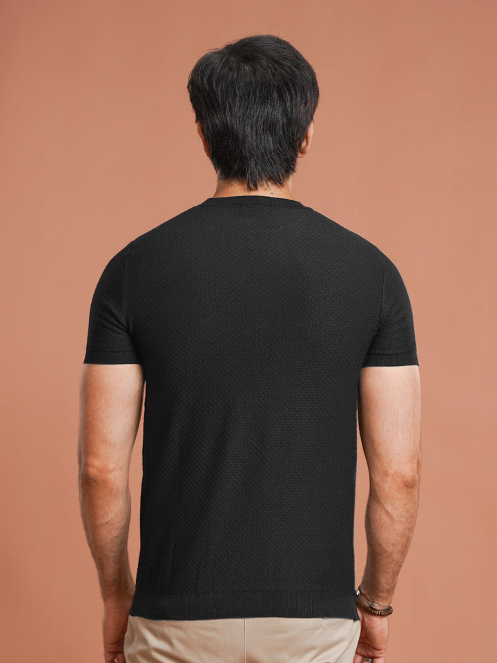 Black Premium Knitted Crew Neck T-Shirt (SKCN-030)