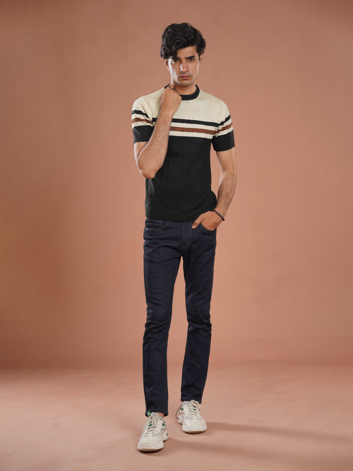 Fawn & Black Premium Knitted Crew Neck T-Shirt (SKCN-040)