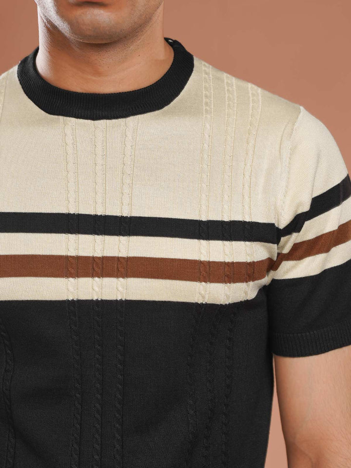 Fawn & Black Premium Knitted Crew Neck T-Shirt (SKCN-040)