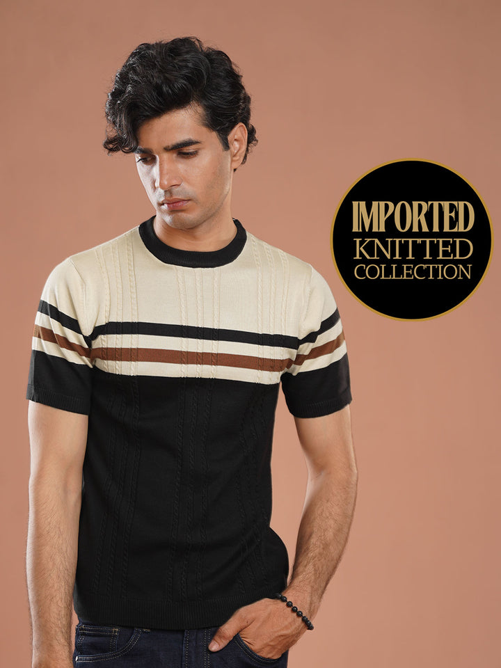 Fawn & Black Premium Knitted Crew Neck T-Shirt (SKCN-040)