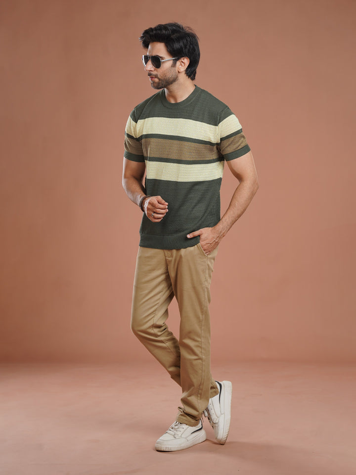 Green & Fawn Premium Knitted Crew Neck T-Shirt (SKCN-041)