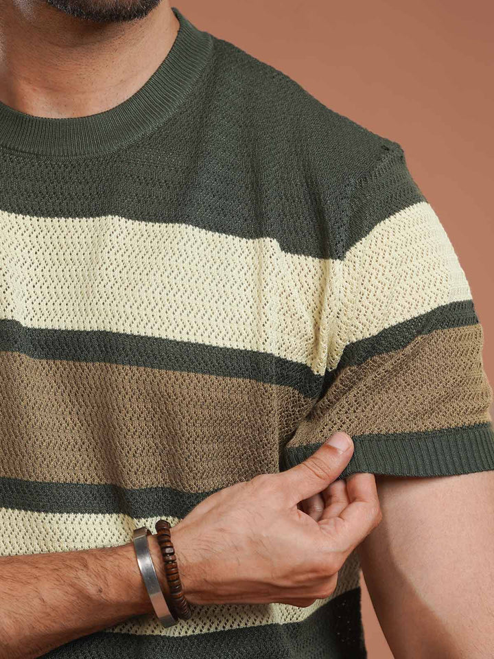 Green & Fawn Premium Knitted Crew Neck T-Shirt (SKCN-041)