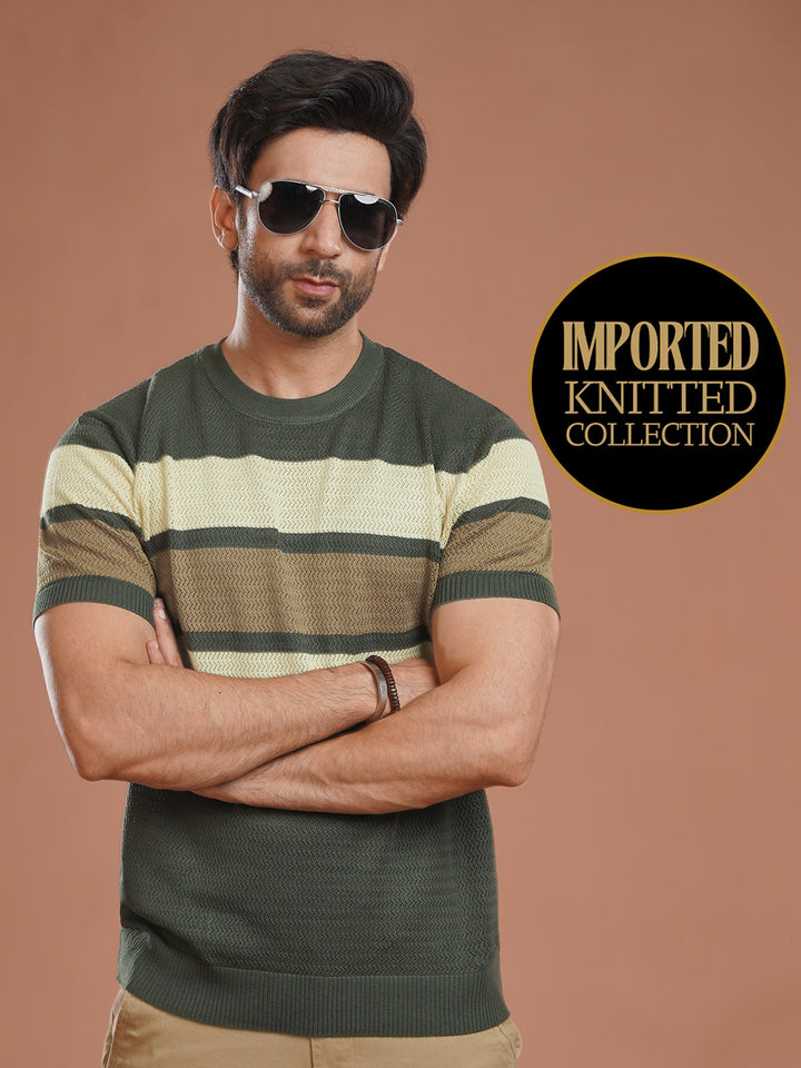 Green & Fawn Premium Knitted Crew Neck T-Shirt (SKCN-041)