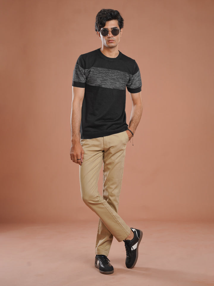 Black Premium Knitted Crew Neck T-Shirt (SKCN-049)