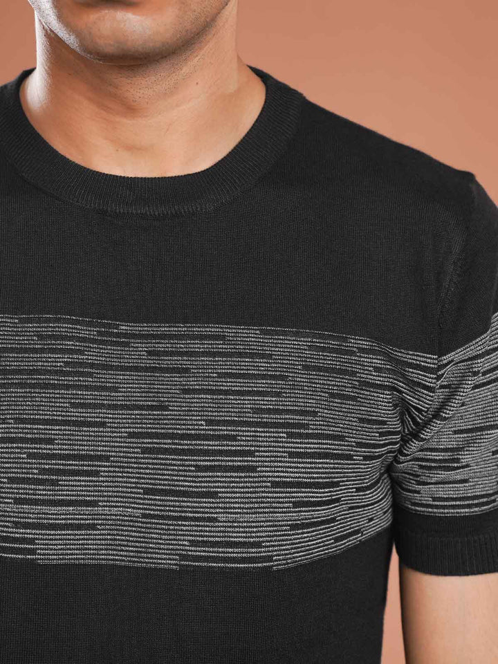Black Premium Knitted Crew Neck T-Shirt (SKCN-049)