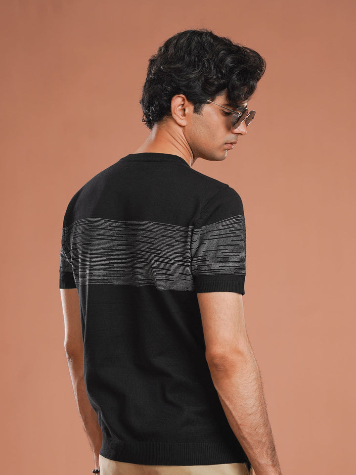 Black Premium Knitted Crew Neck T-Shirt (SKCN-049)
