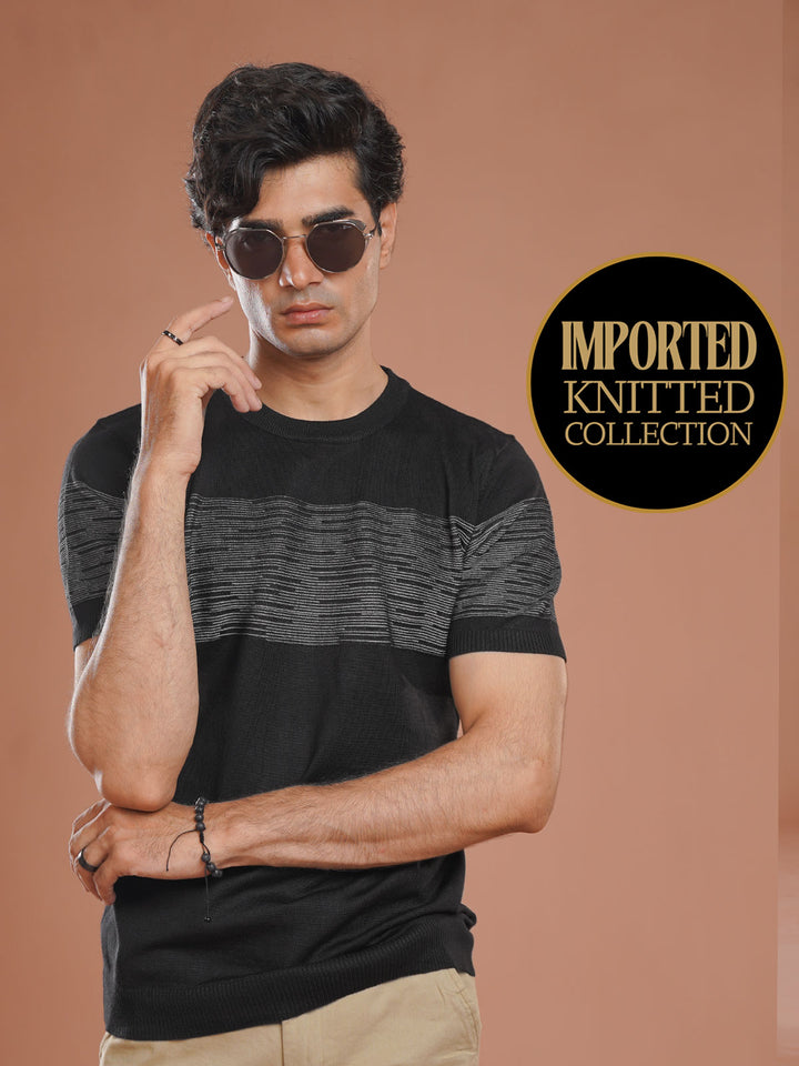 Black Premium Knitted Crew Neck T-Shirt (SKCN-049)