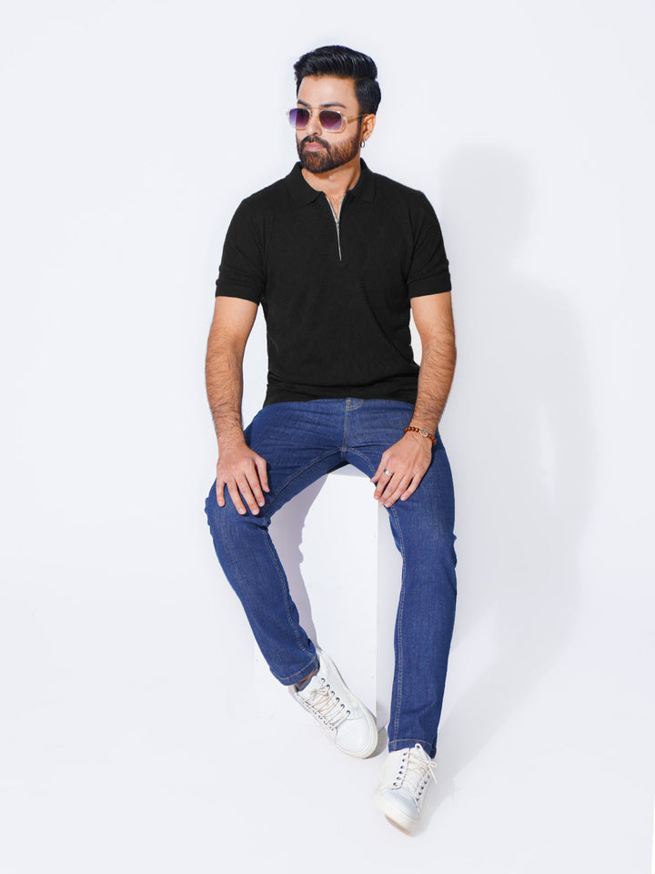 Black Half Sleeves Premium Knitted Sweater Polo (SKZP-001)