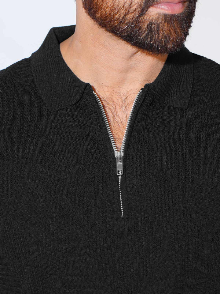 Black Half Sleeves Premium Knitted Sweater Polo (SKZP-001)