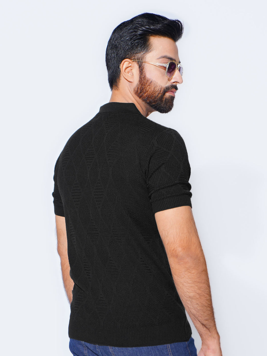 Black Half Sleeves Premium Knitted Sweater Polo (SKZP-001)