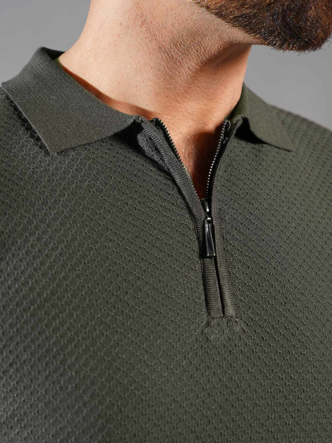 Olive Green Sweater Knitted Zipper Polo (SKZP-011)