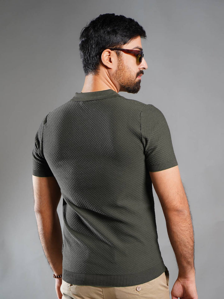 Olive Green Sweater Knitted Zipper Polo (SKZP-011)