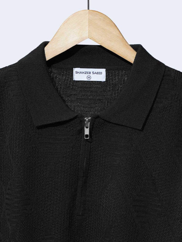 Black Sweater Knitted Zipper Polo (SKZP-020)
