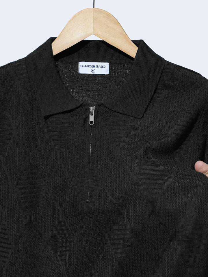 Black Sweater Knitted Zipper Polo (SKZP-020)