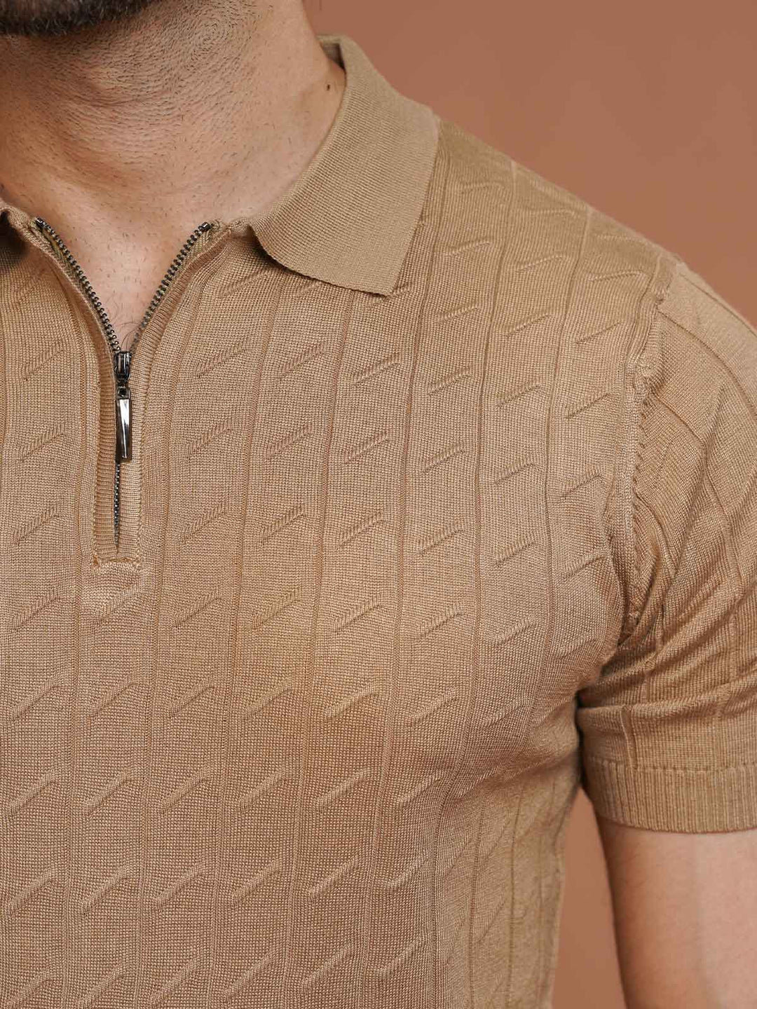 Camel Sweater Knitted Zipper Polo (SKZP-027)