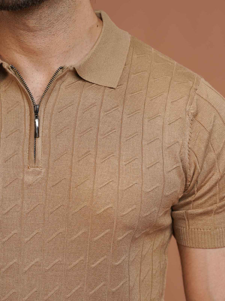 Camel Sweater Knitted Zipper Polo (SKZP-027)