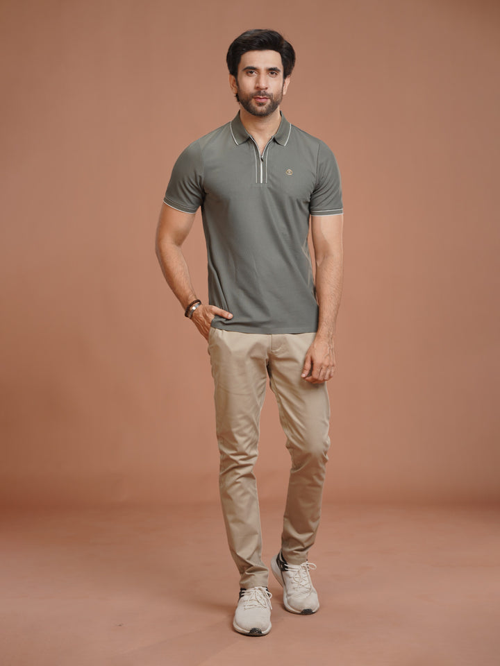 Dark Grey Nylon Spandex Zipper Polo (NSZP-001)