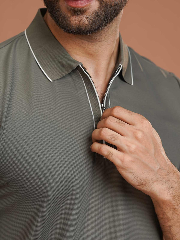 Dark Grey Nylon Spandex Zipper Polo (NSZP-001)