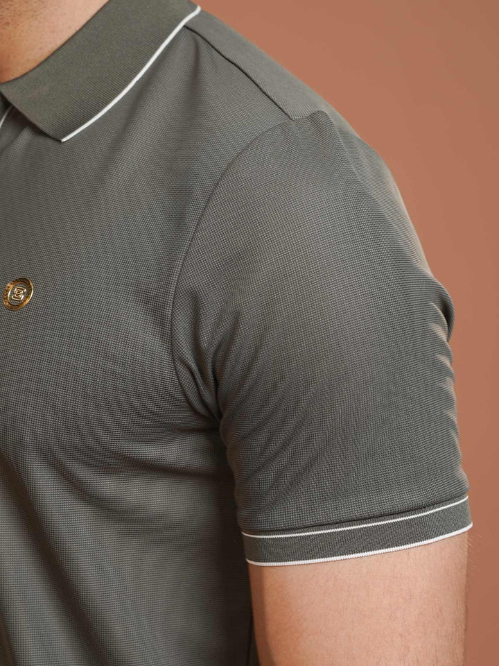 Dark Grey Nylon Spandex Zipper Polo (NSZP-001)
