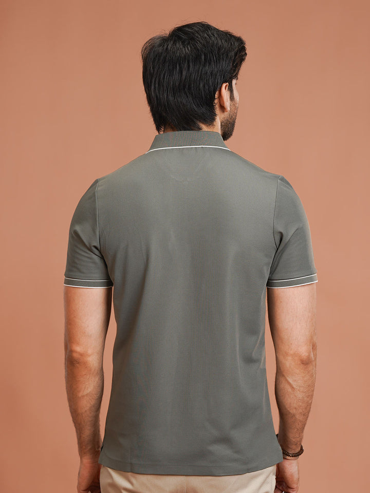 Dark Grey Nylon Spandex Zipper Polo (NSZP-001)
