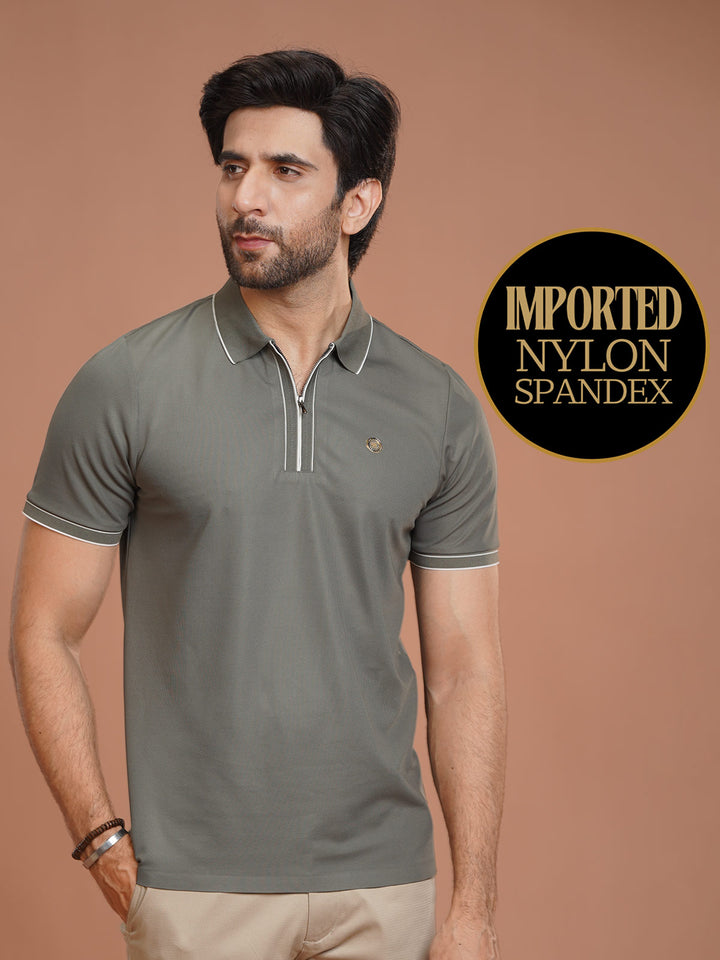 Dark Grey Nylon Spandex Zipper Polo (NSZP-001)