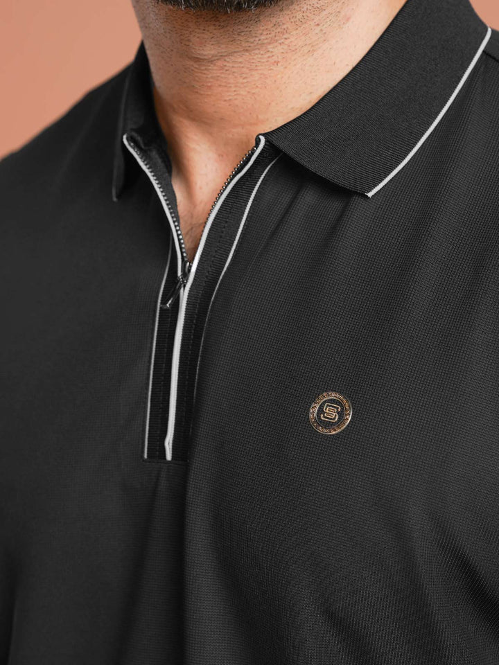 Black Nylon Spandex Zipper Polo (NSZP-002)