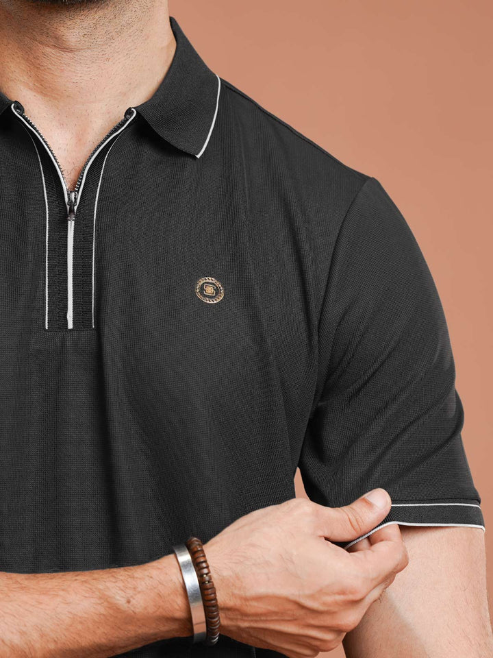 Black Nylon Spandex Zipper Polo (NSZP-002)