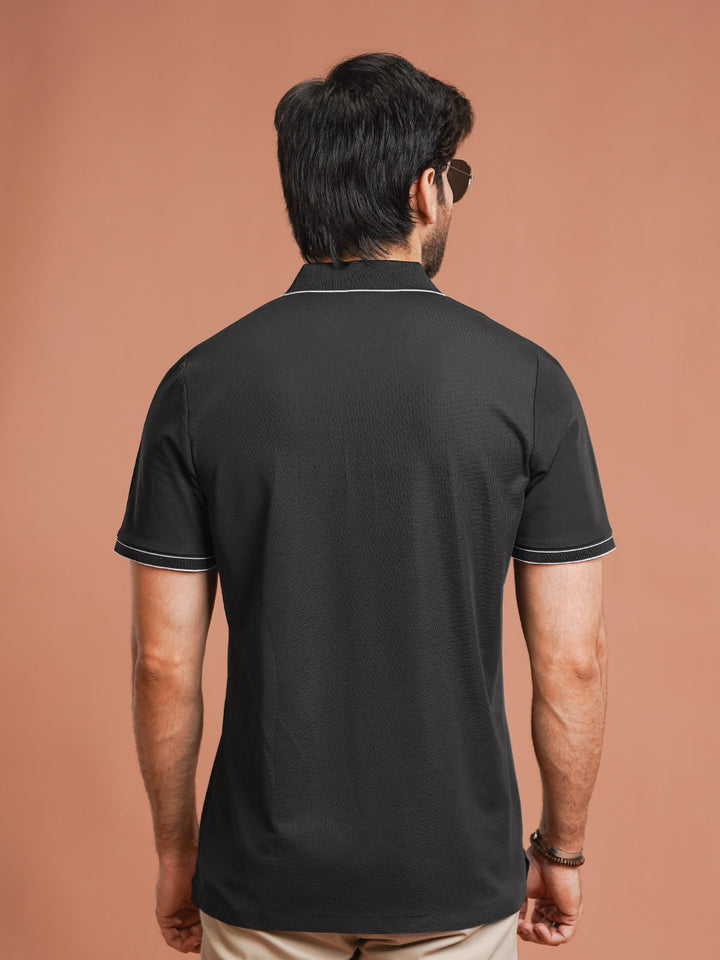 Black Nylon Spandex Zipper Polo (NSZP-002)