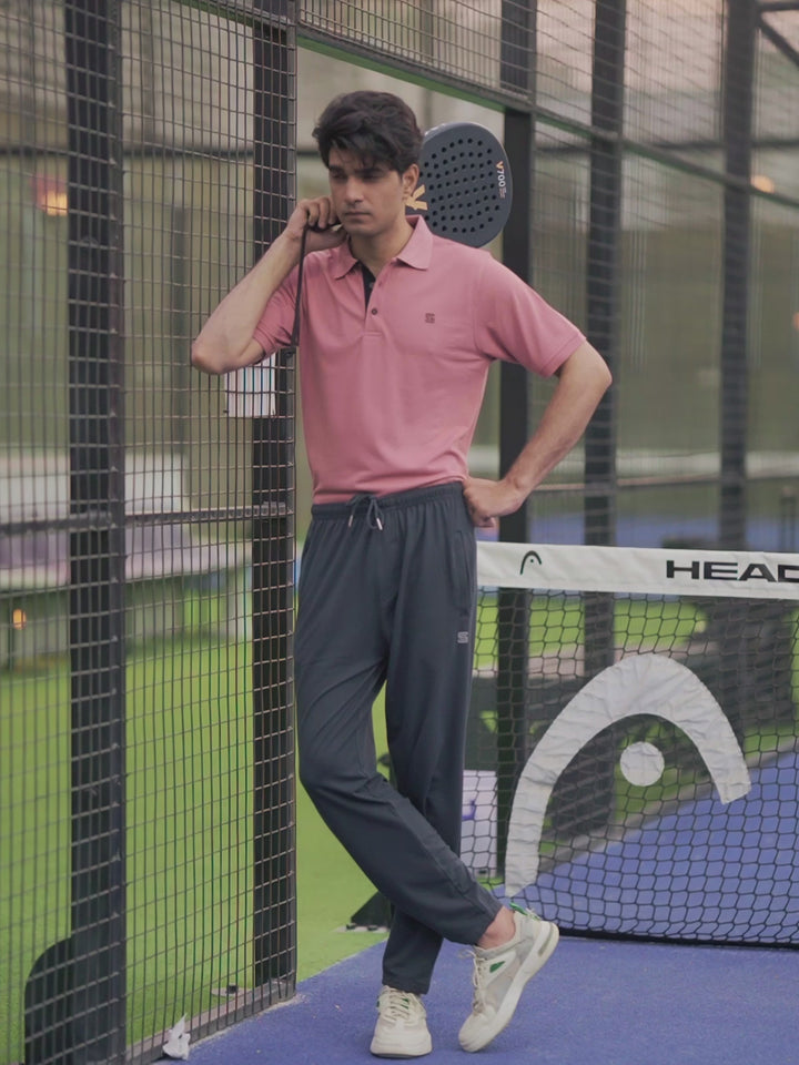 Tea-Pink Half Sleeves Designer Polo T-Shirt (POLO-934)